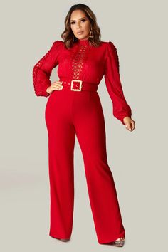 Clementine Long Sleeves Belted Jumpsuit | MY SEXY STYLES Red Platforms, Only Jumpsuit, Crochet Jumpsuits, Cocktail Jumpsuit, Jumpsuit Plus Size, Party Rompers, Plus Size Elegant, Stylish Jumpsuit, Belted Jumpsuit