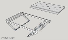 a drawing of a table with two legs and one leg on the ground, in front of