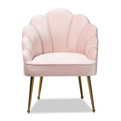 Baxton Studio Cinzia Glam and Luxe Light Pink Velvet Fabric Upholstered Gold Finished Seashell Shaped Accent Chair FredCo theFredCo Light Pink Vanity, Pink Vanity Chair, Pink Accent Chair, Pink Velvet Fabric, Mid Century Modern Vanity, Glider And Ottoman, Wood Arm Chair, Ball Caps, Baxton Studio