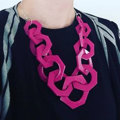 Oversized chunky chain necklace entirely handmade link by link from polymer clay in magenta pink, finished with silver or gold plated chain. Lobster clasp closure on the back. ►Length: From 18 to 30 inches // Modeled necklace is 28 inches long (71cm) and is for size reference only! You can find the modeled red link necklace here: https://www.etsy.com/shop/AlinaandT?ref=seller-platform-mcnav&search_query=red+link ►Chain links are approx 2 3/4 - 2 1/2 long inch and smaller in the ends of the n Pink Chain Link Necklace With Adjustable Chain, Pink Chunky Chain Link Necklace, Pink Chunky Chain Link Jewelry, Pink Chunky Link Chain Jewelry, Trendy Pink Chain Link Necklace, Trendy Pink Necklace With Chunky Chain, Pink Chunky Chain Necklace For Gift, Pink Chunky Chain Necklace As Gift, Pink Chunky Chain Necklace