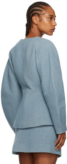 Recycled wool- and nylon-blend twill blazer. · Paneled construction · Plunging V-neck · Button closure · Welt pockets · Balloon sleeves · Full satin lining Supplier color: Heather Womens Blazers, Balloon Sleeves, Accessories For Women, Blazers For Women, Wool Coat, Luxury Streetwear, Welt Pocket, North America, Coats For Women