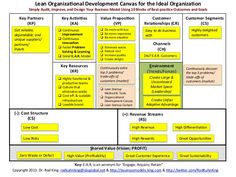 the leann organizational development canvas for the ideal organization model, which includes key features