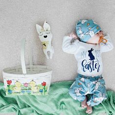 My 1st Easter Graphic Onesie Playful Blue Cotton Diaper Cover, My First Easter