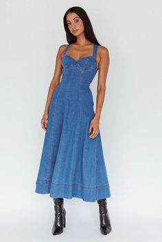 Shop the Ellora Criss-Cross Back Denim Maxi Dress Navy | Selfie Leslie Casual Fitted Maxi Dress With Adjustable Straps, A-line Sundress Maxi Dress With Pockets, Fitted Maxi Dress With Pockets For Day Out, Spring Dresses With Pockets And Spaghetti Straps, Spring Suspender Dress With Pockets, Sleeveless Denim Maxi Dress Fitted, Fitted Denim Maxi Dress, Spring Denim Dress With Adjustable Straps, Spring Dresses With Spaghetti Straps And Medium Wash