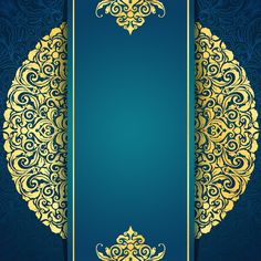 a blue and gold background with an ornate design