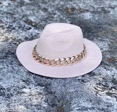 New to the shop!THIS IS NOT SOLD AS A SET 💓 Gold chain is plastic material Custom Straw hats are the perfect accessory for Spring and Summer.Follow us in Instagram: @kyboutique4SHARE YOUR PICTURES IN INSTAGRAM #kyboutique4Website: Visit un also on the webwww.kyboutique4.comPlease make sure to read my Shipping Terms & Conditions Information prior to making a purchase.https://www.etsy.com/shop/Kyboutique4/policy Chic Brimmed Hat As Fashion Accessory, Chic Gold Wide Brim Fedora, Gold Fedora Straw Hat For Party, Gold Fedora With Short Brim, Chic Gold Fedora Hat, Elegant Gold Panama Hat With Short Brim, Elegant Gold Hat Band For Beach, Trendy Gold Brimmed Fedora, Chic Gold Straw Hat With Short Brim