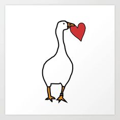 a drawing of a goose with a heart on it's head, standing in front of a white background