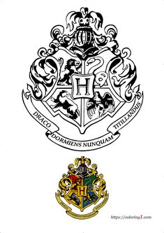 the hogwarts crest is shown in black and white