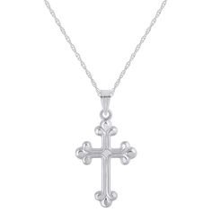 Display your faith with this lovely 14k white gold Fleur de Lis cross pendant necklace. Click on this JEWELRY & WATCHES GUIDE to learn about fit, styles, materials and more! Display your faith with this lovely 14k white gold Fleur de Lis cross pendant necklace. Click on this JEWELRY & WATCHES GUIDE to learn about fit, styles, materials and more! FEATURES Pendant dimensions: 0.5 in. x 0.875 in. Chain length: 16 in. + 2-in. extender Chain type: rope Clasp: spring-ring Metal: 14k white gold Plating Formal Sterling Silver Pendant Cross Necklace, White Gold Formal Cross Pendant Necklace, Classic Sterling Silver Cross Necklace For Formal Occasions, Diamond Cut Cross Pendant Necklace, Classic Diamond Cut Cross Necklace, Classic Diamond Cut Cross Necklace For Formal Occasions, Silver Diamond Cut Cross Pendant Necklace, Classic Formal Cross Necklace With Diamond Cut, Formal Silver Sterling Silver Cross Necklace