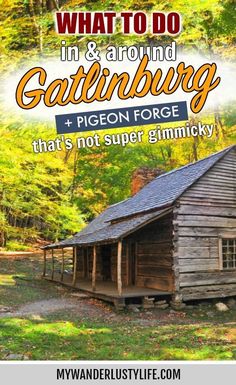 an old log cabin with the words what to do in and around gatling