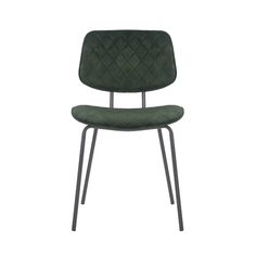 an upholstered green chair with metal legs and a quilted backrest, viewed from the front