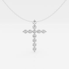 1 ctw Round Lab Grown Diamond Cross Pendant With Adjustable Chain 14K White Gold, FG, SI1 Cheap Cross Necklace With Clavicle Chain, Luxury Elegant Crucifix Cross Necklace, Luxury Diamond White Cross Necklace For Formal Occasions, Luxury White Gold Cross Pendant Necklace, Cheap Adjustable Chain Cross Pendant Necklace, Luxury Sterling Silver White Cross Necklace, Luxury Diamond Cross Pendant Necklace For Anniversary, Luxury White Gold Cross Pendant, Diamond Cross Necklace