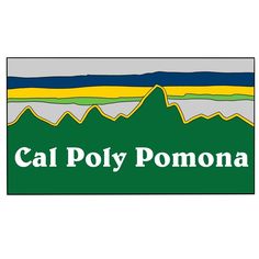 the cal poly pomona logo is shown in green, yellow and blue colors