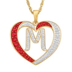 Take your granddaughter’s breath away with a gift that will touch her heart.Custom-designed just for your granddaughter, this18kt gold-plated pendant features 6 genuine diamonds and is accented with gorgeous red Swarovski crystals.Your granddaughter’s initial is aglow with genuine diamonds.This heartwarming pendant comes complete with an 18" chain and 2" extender, guaranteeing a perfect fit.