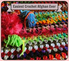 crochet afghan with yarn on it and the words easyest crochet afghan ever