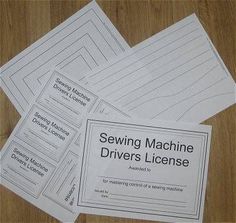 Sewing machine practice sheets (pdf). Learn to sew by following the lines. Includes "Sewing Machine Driver's License"! Classroom Vibes, Sewing 101