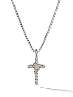 14kt yellow gold/sterling silver pavé-set 0.03ct diamonds cross pendant adjustable-length chain lobster claw fastening To ensure the shine and polish of your David Yurman piece, wash with a little non-bleach, soapy water and wipe clean with a soft cloth. Elegant Cross Necklace With Box Chain, Elegant White Gold Cross Necklace With Adjustable Chain, White Gold Cross Pendant With Box Chain, Elegant Cross Necklace With Box Chain For Gift, Diamond Necklace Silver, David Yurman Necklace, Sterling Silver Cross Pendant, Silver Cross Pendant, Diamond Cross Pendants