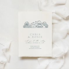 the wedding program was printed on top of a white sheet with blue ink, and it's name is christ & rose