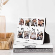 a couple's photo collage with the words big and little on it next to some books