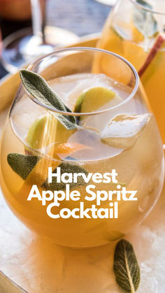 Harvest Apple Spritz Cocktail Apple Juice Cocktail, Autumn Beverages, Pear Gin, October Inspiration, Ginger Simple Syrup, Thanksgiving Sangria, Citrus Sangria, Apple Pie Cocktail