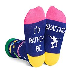 Size & PackingOur big kid socks fit 8-12 year old girls and 7-10 year old boys. Each plastic zipper bag contains one pair of funny socks.Gifts For Skateboarder KidsThese dark blue skateboard socks for boys feature various colors of skateboards and a funny saying, "I'D RATHER BE SKATING." They make for one of the best gift choices for boys who love skateboarding and the outdoors.Skateboard Gifts For Teenage BoysFunny skateboard socks could be the perfect gift for big boys who love skateboa... Fun Non-slip Winter Socks, Fun Winter Non-slip Socks, Multicolor Casual School Socks, Casual Multicolor School Socks, Blue Skateboard, Free Mail, Socks Gifts, Skateboarder Gifts, Silly Socks