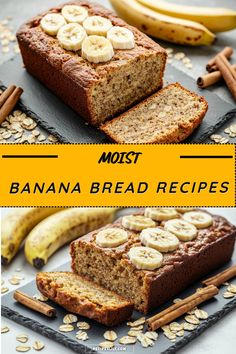 banana bread with sliced bananas and cinnamon on top