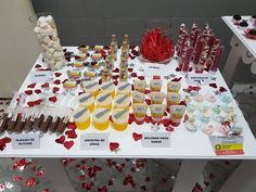 the table is covered with many different types of confection