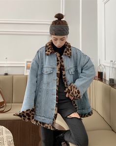 Reversible    	  Cute and chic    	  Perfect for city dates with friends Blue Leopard Print, Fashion Chingu, Printed Denim Jacket, Types Of Coats, Sequin Blazer, Zippered Cardigan, Print Denim, Blue Leopard, Racing Jacket