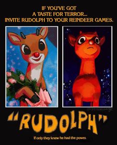 an advertisement for rudolph the reindeer from rudolph's christmas carols, with two pictures of rudolph