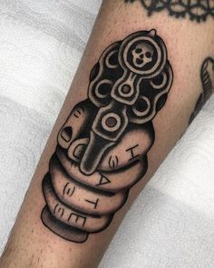 Traditional Fire Tattoo, Shotgun Tattoo, Skull Finger Tattoos, Hand Tats, Traditional Flash, Fire Tattoo