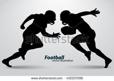 two silhouettes of football players, one is running and the other is holding his arm out