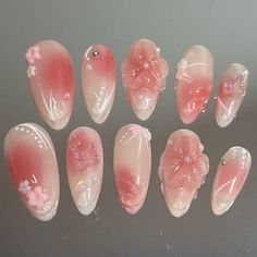 Simple Blush Nails, Shojo Nails, Shoujo Nails, Japanese Nail Design, Cute Simple Nails, Pretty Nail Designs