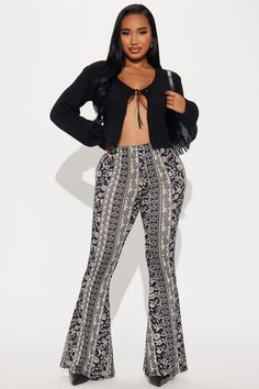 Available In Black/combo And Red/combo. Flare Pant High Rise Elastic Waistband Printed Stretch Disclaimer: Print Placement May Vary. 96% Polyester 4% Spandex Imported | Say No More Flare Pant in Black size Small by Fashion Nova Say No More, Flare Pant, Print Placement, Bottom Clothes, Flare Pants, Bottoms Pants, No More, Black Pants, Fashion Nova