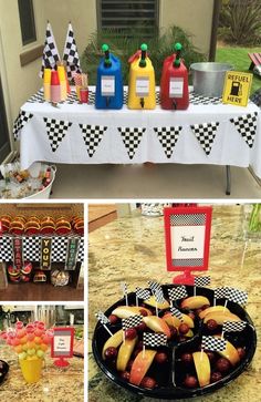 a table topped with lots of hot dogs covered in ketchup