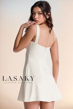 Lasaky - Satin Square Neck Suspender Strap Summer Party Mini Dress Mini Satin Dress, Cream Mini Dress, Strap Skirt, French Dress, Duchess Satin, Mini Tank Dress, Sling Dress, Dress Satin, Satin Mini Dress