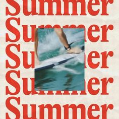 an advertisement for a summer surfboarder in red and white with the words summer surfer on it