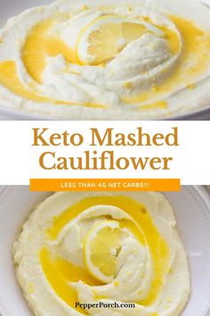 keto mashed cauliflower with lemon on top