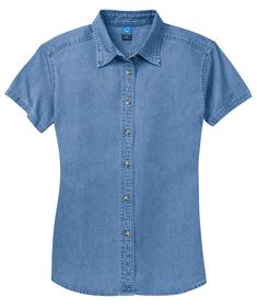 6.5 oz. 100% cotton; Double-needle stitching throughout; Traditional, relaxed look; Open collar; Horn-tone buttons; Due to special finishing process, colors may vary. Ladies Tops Fashion Shirts, Short Sleeve Denim Shirt, Womens Tops Dressy, Long Sleeve Denim Shirt, Women's Button Down Shirt, Denim T Shirt, Ink Blue, Ladies Short, Color Ink