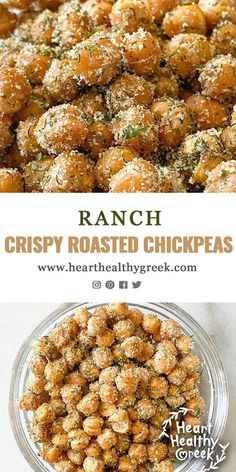 ranch crispy roasted chickpeas in a glass bowl with the title above it