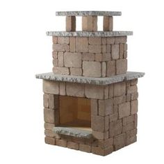 a brick fire place with two shelves on each side