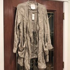 Brand New With Tag Taupe Color Light Jacket With Lots Of Gray Details Listed As Small Fits More Like Medium Or Meant To Be Worn Oversized Asymmetric Jacket, Long Coat Jacket, Duster Jacket, Anthropologie Jacket, Cargo Jacket, Camo Jacket, Anorak Jacket, Embroidered Denim, Embroidered Jacket