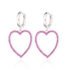 Pink Heart Charm Hoop Earrings | Drop Hoop Earrings | Scream Pretty Drop Hoop Earrings, Heart Hoop Earrings, Silver Ear Cuff, Pink Sparkle, Matching Jewelry, Geometric Jewelry, Dangly Earrings, Affordable Jewelry, Pretty Earrings