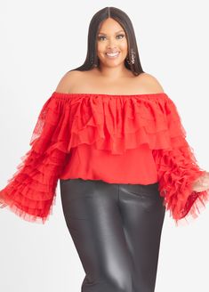 Party the night away in our spicy, sexy, sultry off-the-shoulder top layered with tulle ruffles the move and flow with you. Fitted Ruffled Off-shoulder Top For Party, Fitted Off-shoulder Top With Ruffles For Party, Ruffled Off-shoulder Top For Party, Spring Ruffled Off-shoulder Top For Night Out, Glamorous Ruffled Tops For Date Night, Spring Off-shoulder Top With Ruffles For Night Out, Spring Off-shoulder Mesh Top For Night Out, Elegant Ruffled Off-shoulder Top For Party, Flirty Ruffled Tops For Fall