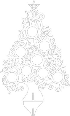 a christmas tree made out of circles with ornaments around the base, and an ornament at the top