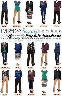 Here is a Business Casual Capsule Wardrobe for Fall with items from Kohls. These pieces mix and match for 15 great outfits for the office that will have you looking great this fall. Fall Business, Interview Outfits, Business Casual Fall, Business Casual Work, Business Casual Outfits For Women, Womens Business Casual