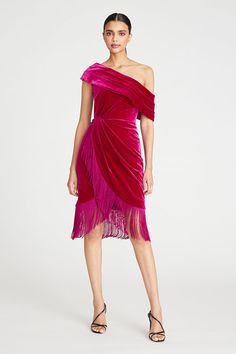 Our Teresa is sculpted in pebble organza‚Äîa weightless and high-quality fabric woven to give your style movement and bounce. This radiant piece comes strapless and features a draped bodice, front slit accent, and a cascading ruffled skirt. Theia Dresses, Mini Fringe, Fringe Mini Dress, Occasion Dresses Wedding, Fringe Dress, Cocktail Party Dress, Mini Wrap Dress, Fitted Skirt, Velvet Dress