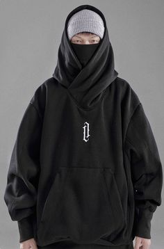 heavy cotton hoodie, rib knit cuffs and hem, kangaroo pocket at waist, panel cut hood, stand-up collar layered under hood, embroidered logo at chest.    Composition - 100% Cotton     Sizing : US/EU Oversized Fit (Size Down For Regular Fit)    Model: 178cm/58kg 5'10/128lbs wearing size XL Ninja Hoodies, Japanese Ninja, Ninja Hoodie, Oversized Y2k, Japan Streetwear, Layered Hoodie, Hoodie Aesthetic, Tracksuit Men, Photography Street