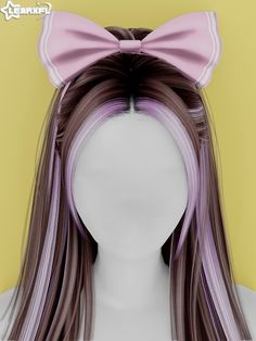 a wig with long hair and a pink bow on it's head is shown