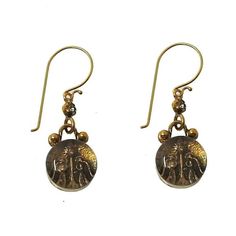 Luvie Guardian Angel Hook Earrings-Virgins Saints and Angels-Swag Designer Jewelry Antique Gold Nickel-free Jewelry, Nickel-free Antique Gold Round Jewelry, Nickel-free Brass Coin Earrings, Nickel-free Coin Shaped Brass Earrings, Yellow Gold Medallion Brass Earrings, Symbolic Gold Nickel-free Earrings, Spiritual Nickel-free Yellow Gold Earrings, Brass Medallion Earrings As A Gift, Silver Medallion Brass Earrings