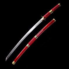 two red and gold colored swords on black background